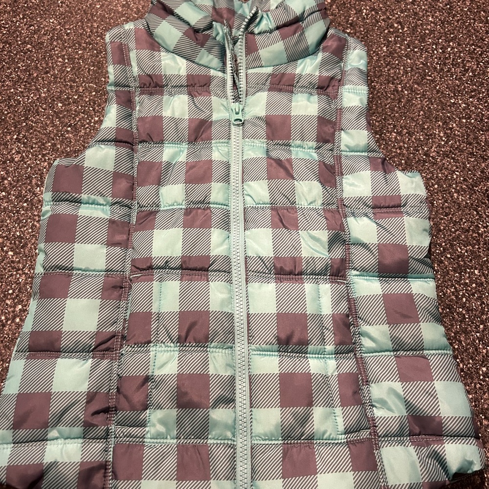 Kids Plaid Puffer Vest - Green and Gray
